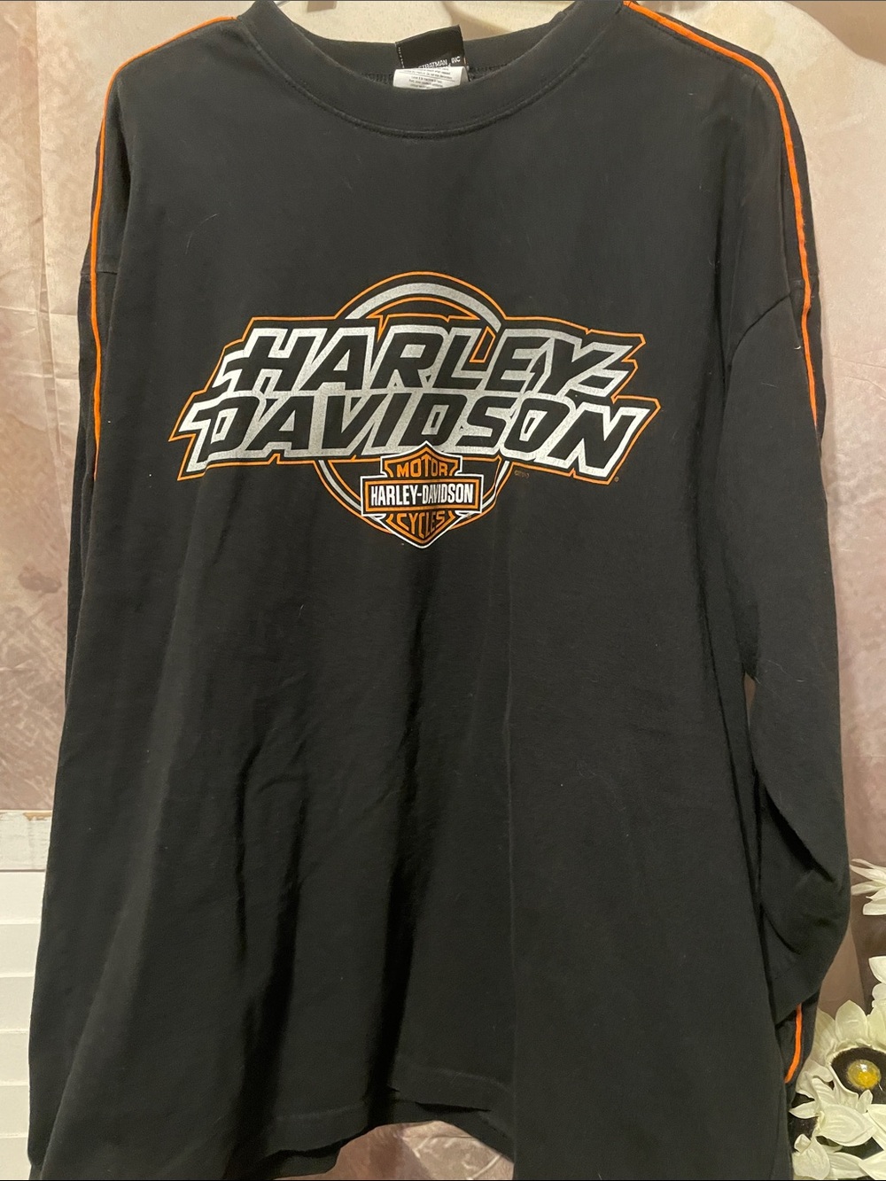 Harley-Davidson Black Long Sleeve Shirt with Orange Accent and White Logo